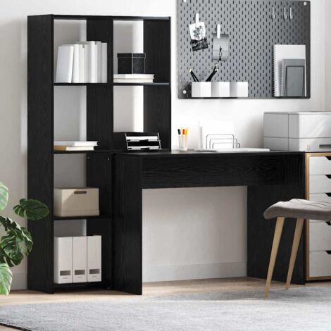 Schreibtisch mit Regal Schwarz Eichen-Optik 138.5 x 55 x 143 cm vidaXL