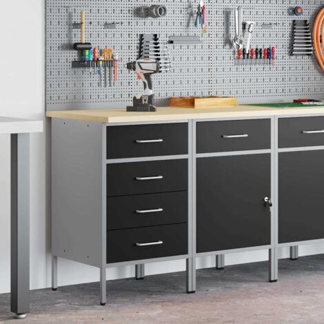 Werkbank mit Schubladen 2 pcs Schwarz und Grau 100 x 55 x 85 cm vidaXL