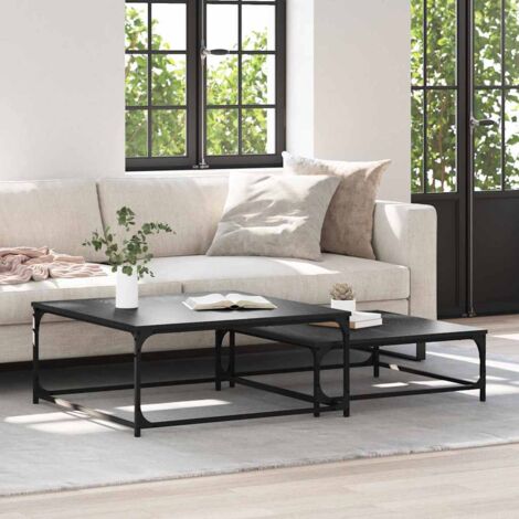 vidaXL Coffee Table 2 pcs Black Oak Engineered Wood