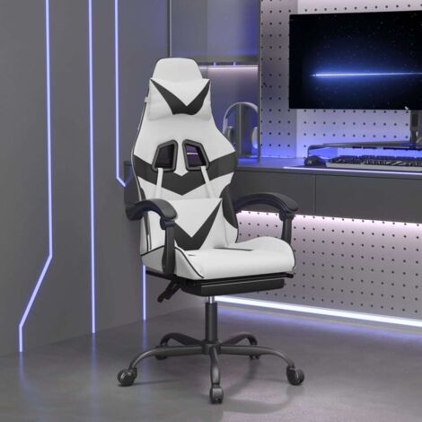 Gaming-Stuhl mit Fußstütze Drehbar Weiß & Schwarz Kunstleder vidaXL