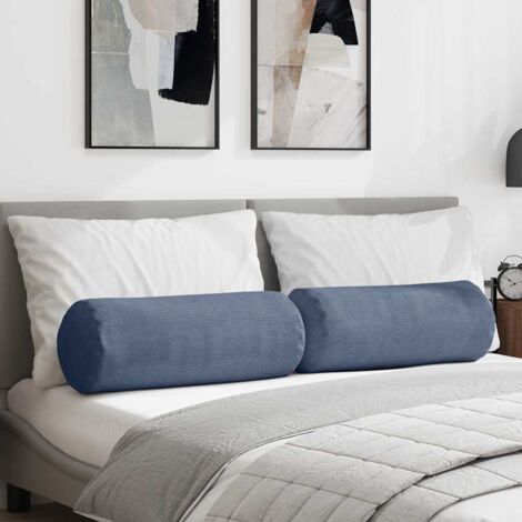 vidaXL Bolster Pillows 2 pcs Blue Ø 25 x 70 cm Corduroy Fabric