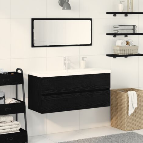 Waschbeckenunterschrank mit integriertem Becken in Schwarz Eiche Holzwerkstoff vidaXL711009