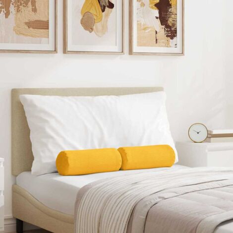 vidaXL  Bolster Pillows  2 pcs Light Yellow Ø 15 x 40 cm Corduroy Fabric