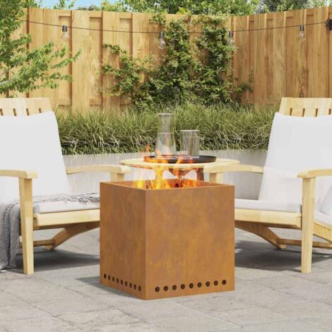 vidaXL  Smokeless Fire Pit  Brown 48 x 48 x 50 cm Weathering Steel