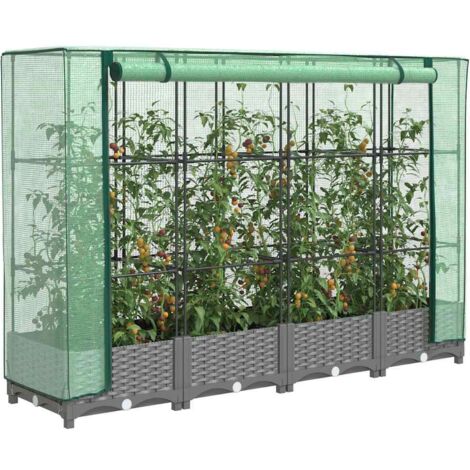 Hochbeet mit Gewächshaus-Aufsatz Rattan-Optik 160x40x123 cm vidaXL