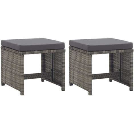 vidaXL Garden Stools 2 pcs with Cushions Poly Rattan Anthracite