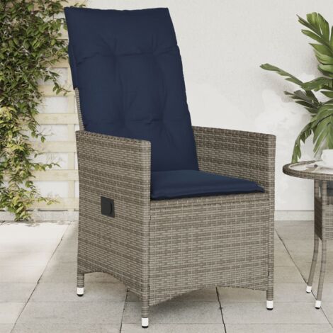 Gartensessel Verstellbar mit Kissen Grau Poly Rattan vidaXL