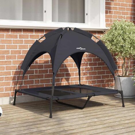 Erhöhtes Hundebett mit abnehmbarem Dach Schwarz L Metall vidaXL814674