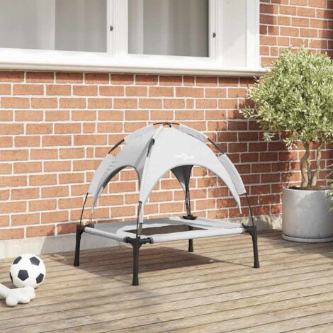 Erhöhtes Hundebett mit Abnehmbarem Dach Silber Grau Stahl vidaXL594594