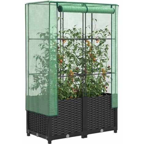 Hochbeet mit Gewächshaus-Aufsatz Rattan-Optik 80x40x138 cm vidaXL