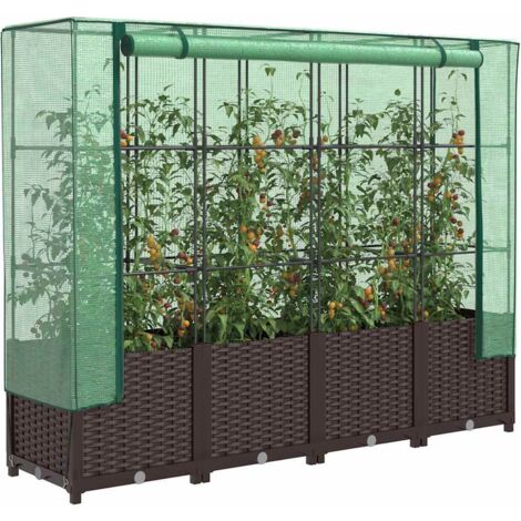 vidaXL Raised Bed with Greenhouse Cover Rattan Look 160x40x138 cm (1/5)