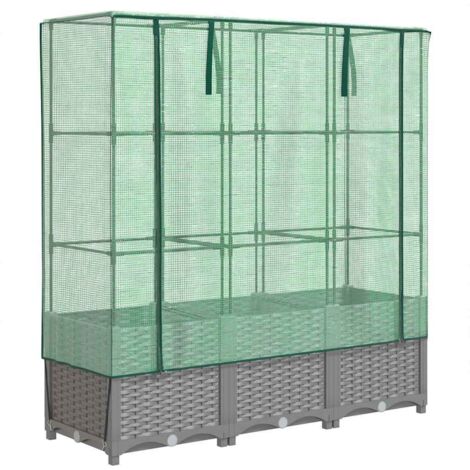 Hochbeet mit Gewächshaus-Aufsatz Rattan-Optik 120x40x138 cm vidaXL