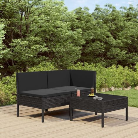 3-tlg. Garten-Lounge-Set mit Auflagen Poly Rattan Schwarz vidaXL (1/5)