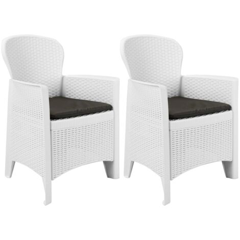 vidaXL Garden Chairs 2 pcs with Cushion White Plastic Rattan Look (1/5)
