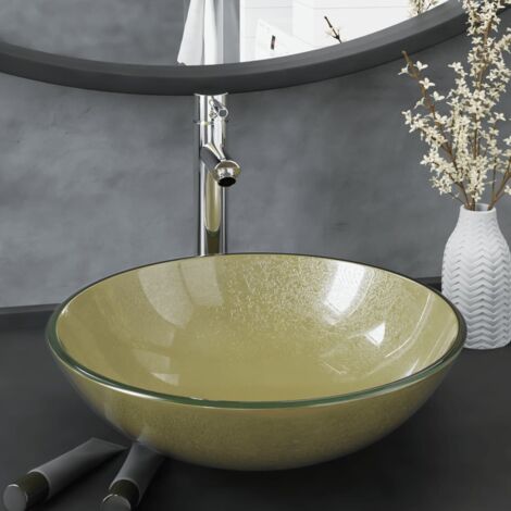 Badezimmer Waschbecken mit Wasserhahn und Ablaufgarnitur Gold vidaXL