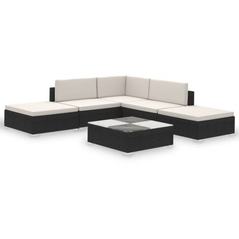 6-tlg. Garten-Lounge-Set mit Auflagen Poly Rattan Schwarz vidaXL