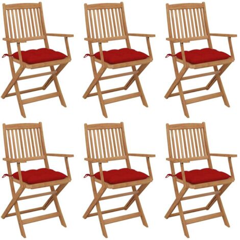 vidaXL Folding Chairs 6 pcs with Cushions Solid Acacia Wood (313601+313602+314880)