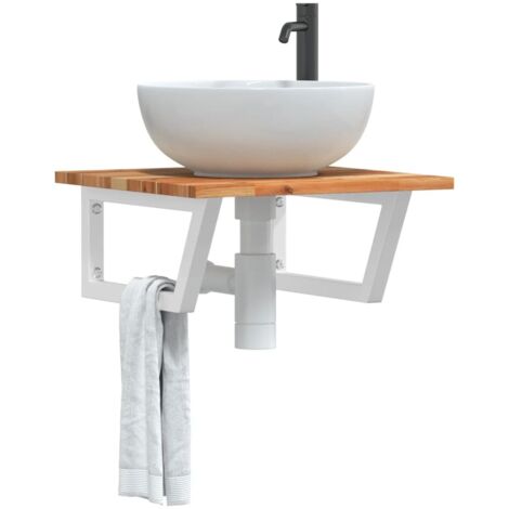 vidaXL Basin Shelf Wall Mounted Steel and Solid Wood Acacia