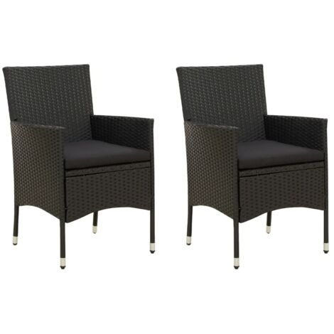 vidaXL Garden Chairs with Cushions 2 pcs Poly Rattan Black