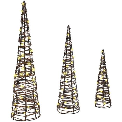 vidaXL Christmas Tree 3 pcs Warm white 20 x 20 x 80 cm Rattan (1/5)