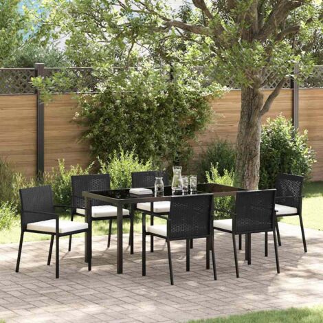 vidaXL  Garden Dining Set  7 pcs Black Powder-Coated Steel