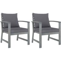 vidaXL Garden Chairs 2 pcs with Dark Grey Cushions Solid Acacia Wood