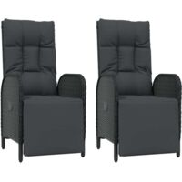 vidaXL Outdoor Reclining Chairs with Cushions 2 pcs Poly Rattan Black
