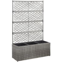 vidaXL Trellis Raised Bed with 3 Pots 83x30x130 cm Poly Rattan Grey
