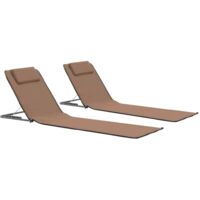 vidaXL Folding Beach Mats 2 pcs Steel and Fabric Brown