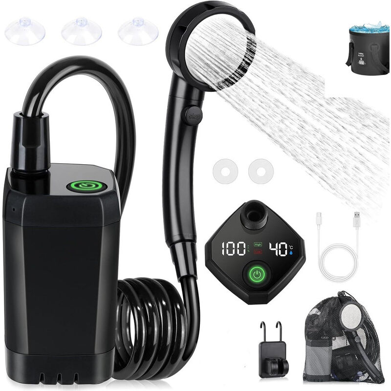 Doccia Portatile Da Campeggio 6000 MAh – Impermeabile IPX7, Display Digitale, Serbatoio Pieghevole 20L, Per Spiaggia, Auto E Animali