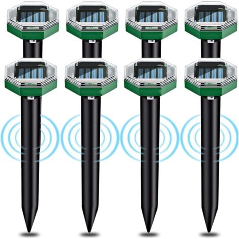Repellente per talpe a ultrasuoni solare da 8 pezzi, repellente per talpe a ultrasuoni solare con IP65 impermeabile, adatto per giardini, patii e prati per respingere le talpe. (1/4)