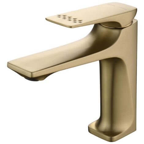 Miscelatore monocomando per lavabo, rubinetto per lavabo da bagno in acciaio inox a 1 foro, anti-schizzo, oro (1/2)