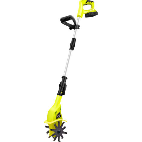 Motocoltivatore a batteria da 20 V, motocoltivatore elettrico con batteria da 2 Ah e caricabatterie, larghezza di lavoro 10,5 cm, profondità di lavoro 25 cm, tubo telescopico, zappa elettrica (1/5)