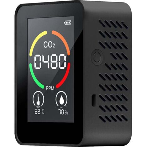ZN-AZ- 2CO-YY01 Rilevatore di anidride carbonica 3 in 1, temperatura/umidità/CO2, batteria integrata, nero