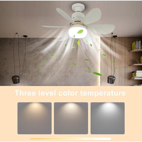 Ventilatore da Soffitto con Luce e Telecomando, LED Ventilatore Dimmerabile da Soffitto con 30W E27 Lampada Integrata, 3 Colori Chiari, 3 Velocità