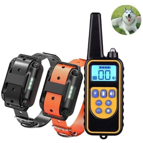 Collier de dressage pour chien double étanche et rechargeable IP67 avec une portée de 800 m avec 99 niveaux de vibration, choc électrique, mode sonore.