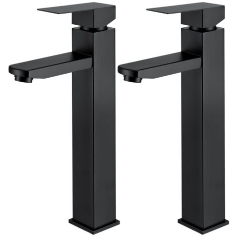 2X Rubinetto per bagno nero, miscelatore per lavabo alto con maniglia quadrata, rubinetto lavamani rimovibile, miscelatore per acqua calda e fredda, acciaio inossidabile (1/6)