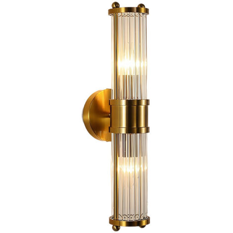 Applique di lusso color oro, paralume in cristallo, doppia testa, adatta per soggiorno, camera da letto, corridoio, bagno - B2300064