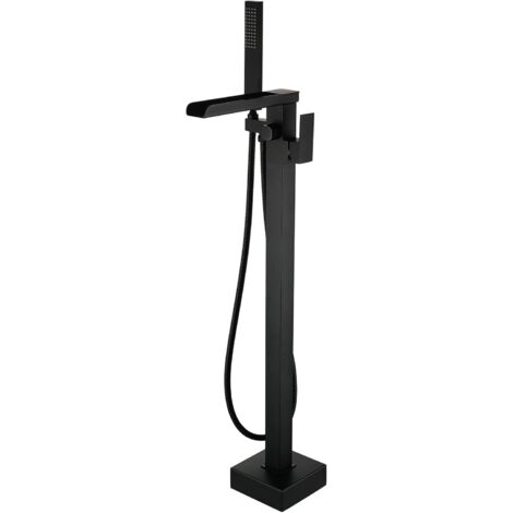 Rubinetto per vasca da bagno con doccia a cascata, rubinetto per vasca da bagno, miscelatore per vasca da pavimento, miscelatore per vasca da bagno indipendente con maniglia, nero (collegamento intern