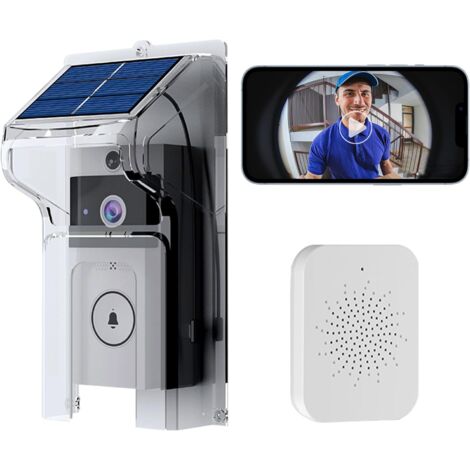 Campanello con telecamera, campanello wireless Ring con telecamera, standby ultra lungo, ricaricabile tramite app e protezione solare impermeabile e solare, adatto a tutti i tipi di (1/5)