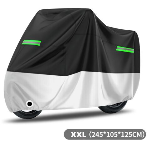 Telo coprimoto impermeabile in tessuto Oxford, antipolvere, antipioggia, anti-UV, antivento, anti-sole, anti-escrementi di uccelli, 245x105x125 cm, nero+argento, strisce riflettenti verdi (1/4)