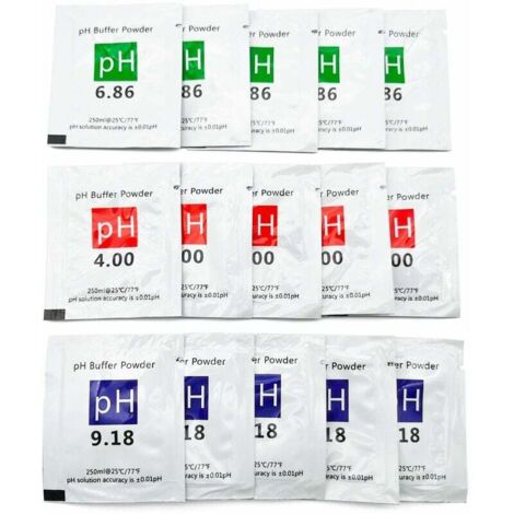 15 pezzi pH Test Meter Misura Lot Soluzione Tampone Polvere pH 4.00/6.86/9.18 Punto di calibrazione Vetro spia per pHmetro Calibrazione rapida e accurata del pH della purezza dell'acqua