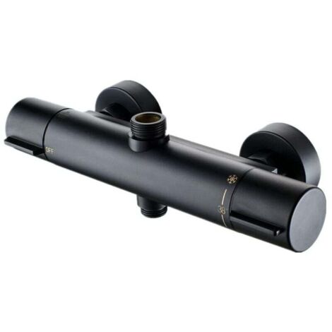 Miscelatore termostatico per doccia 38℃ Rubinetto termostatico per doccia da bagno nero Due uscite Basso G 1/2" Alto 3/4" BSP Rubinetto per doccia in ottone cromato