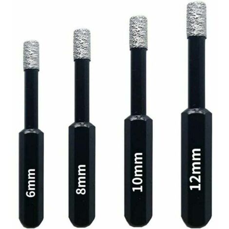 Set di 4 punte diamantate per piastrelle, ceramica, gres porcellanato, piastrelle, vetro, pietra. Punte diamantate professionali per seghe a tazza - 6 mm, 8 mm, 10 mm, 12 mm