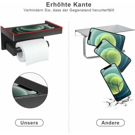 Porta Carta Igienica Con Ripiano In Acciaio Inox – Autoadesivo O A Vite, Montaggio A Parete, Design Moderno Spazzolato