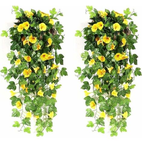 Fiori artificiali sospesi per esterni, fiori artificiali sospesi per interni, piante artificiali per decorazioni nuziali, giardino, parete, balcone - fiore giallo