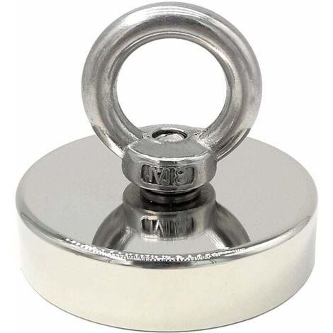 Magnete al neodimio 130 kg diametro 60 mm con anello di sollevamento, potente per l'industria, la scienza e la pesca magnetica (1/4)