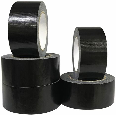 Confezione da 5 nastri adesivi in tessuto nero 220 micron x 50 mm x 20 m, nastro adesivo nero, nastro americano per riparazioni e sigillature, nastro adesivo per impieghi gravosi, nastro adesivo nero  (1/5)