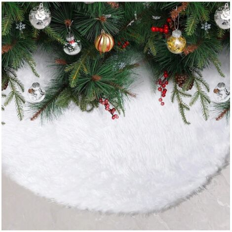 Gonna per albero di Natale da 91 punti, 4 cm, morbida pelliccia sintetica bianca, decorazione per feste di Natale al chiuso (1/5)