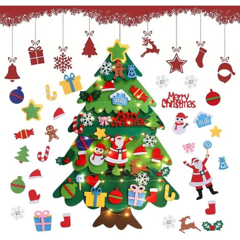 Albero di Natale in feltro per bambini, decorazione fai da te per albero in feltro, con 32 ornamenti (1/5)
